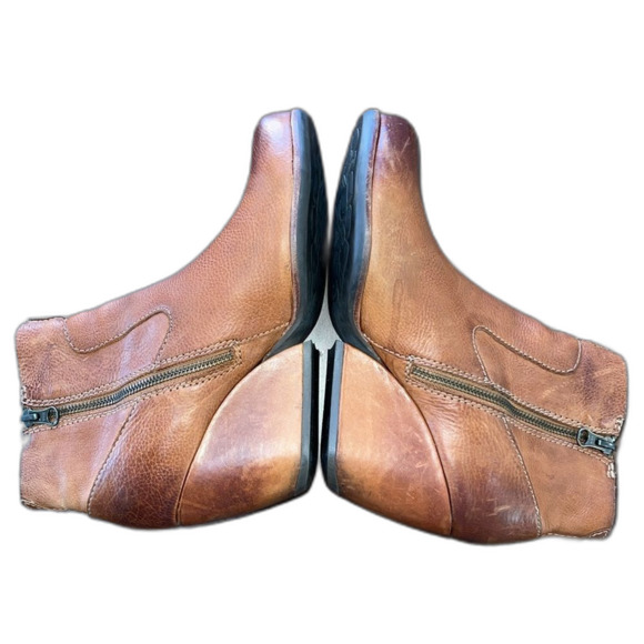 Kork-Ease Michelle Wedge Booties 9.5 Brown Cognac Leather Zip Ankle Boots Soft - Picture 3 of 12